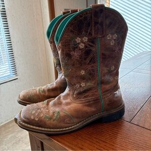 SMOKY MOUNTAIN BOOTS Girls 2.5R Floralie Western Brown Leather Boots